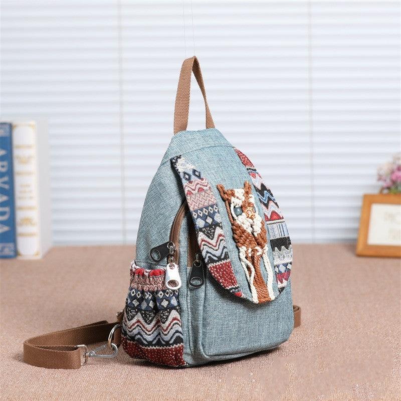 hand-woven canvas tassel chest bag, view 3 - MRSLM