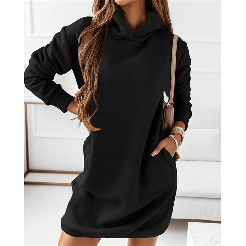 Long-sleeved solid color dress, view 3 - MRSLM