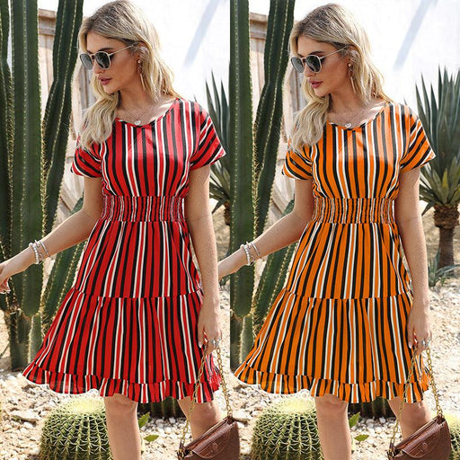 striped ruffle v-neck dress - MRSLM