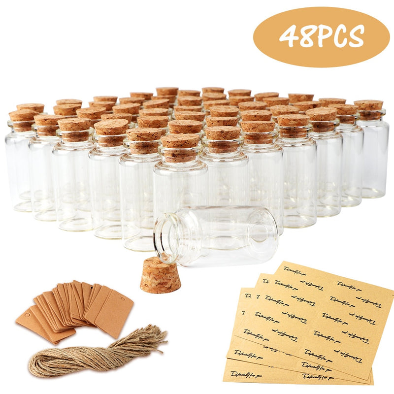 mini clear glass bottles with cork, view 3 - MRSLM