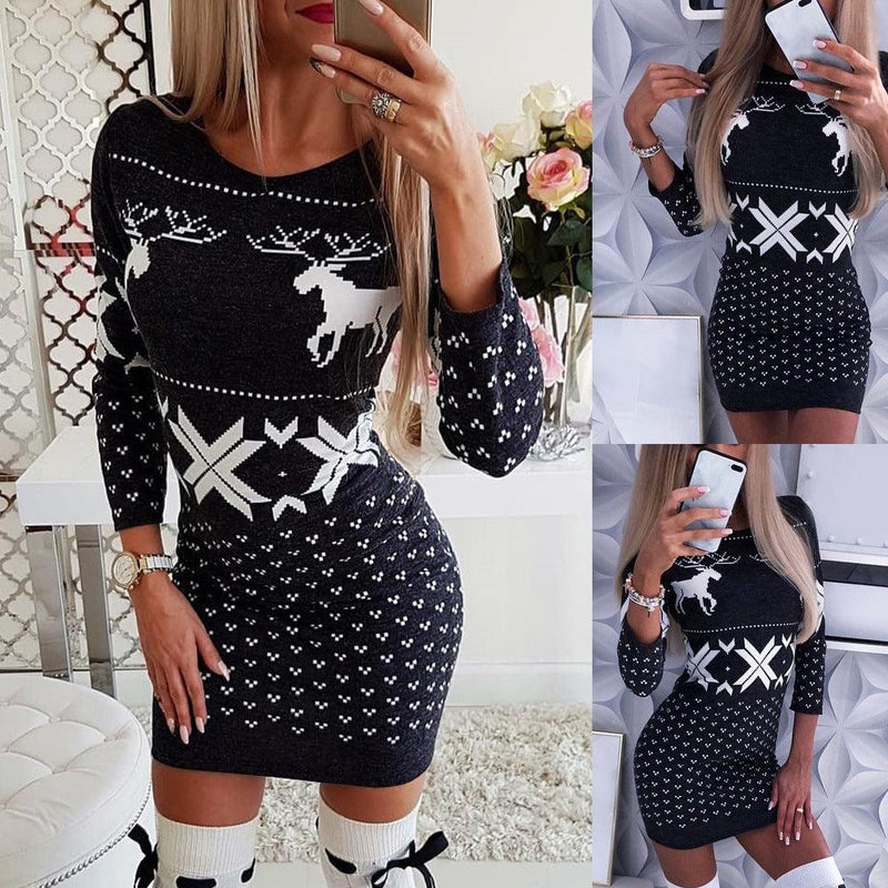 Christmas print tight-fitting dress - MRSLM