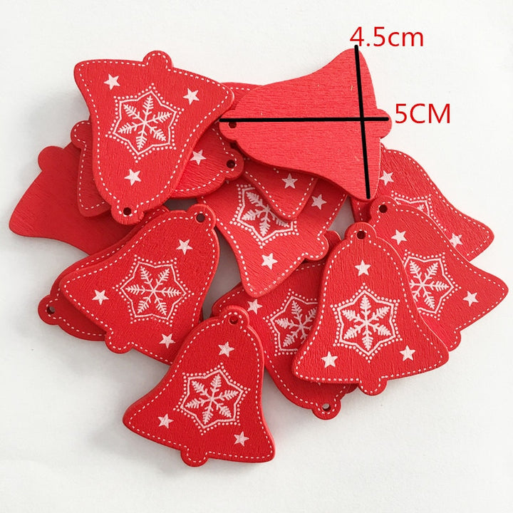 White / Red Natural Wooden Christmas Pendants 5 pcs Set