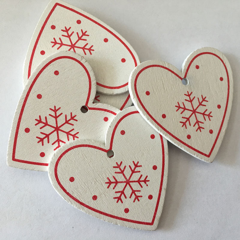 White / Red Natural Wooden Christmas Pendants 5 pcs Set