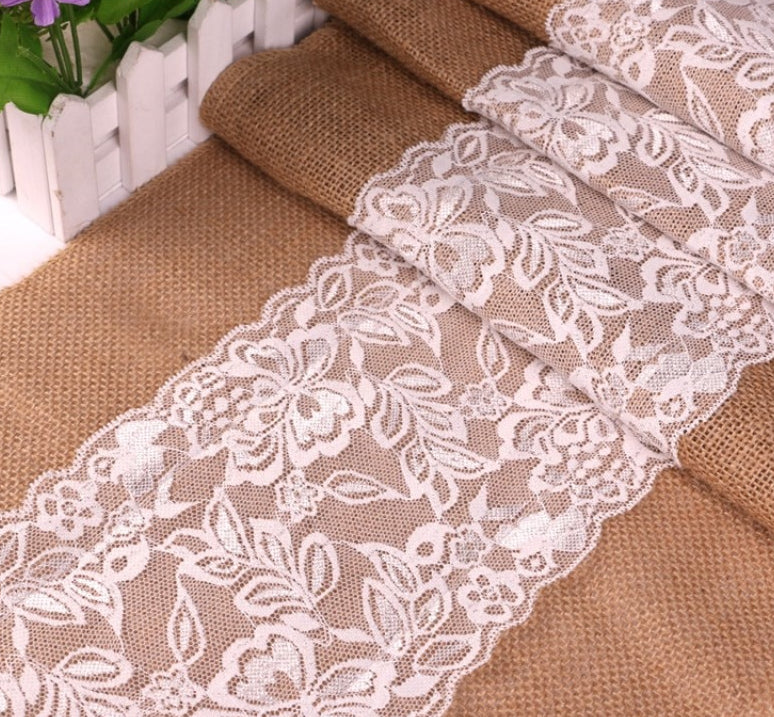lace trim jute table runner - MRSLM