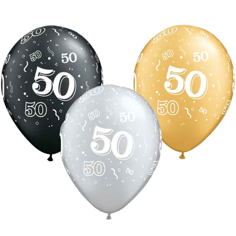 50th birthday latex balloons, view 2 - MRSLM