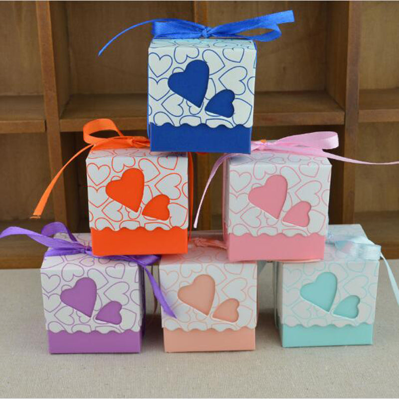 Colorful Love Heart Gift Candy Boxes with Ribbon