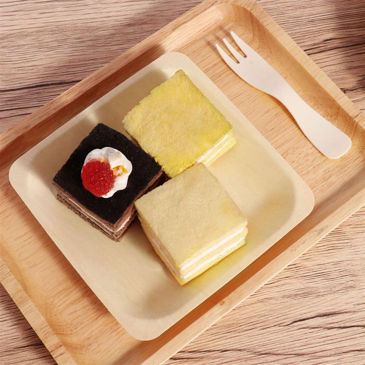 Square Shaped Disposable Wooden Plates 100 pcs Set