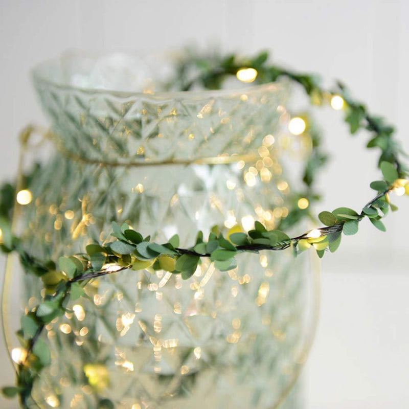 LED string lights with green leaves, view 3 - MRSLM