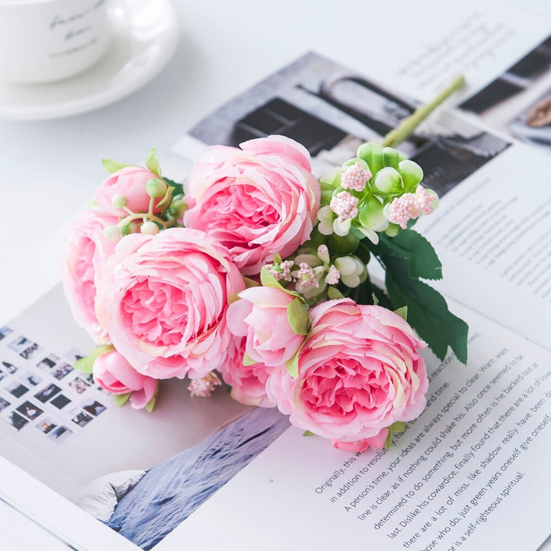 artificial peony flower branch, view 2 - MRSLM