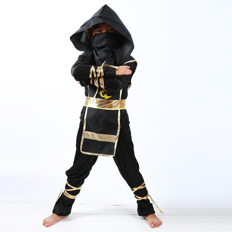 kid's black ninja cosplay costume, view 7 - MRSLM