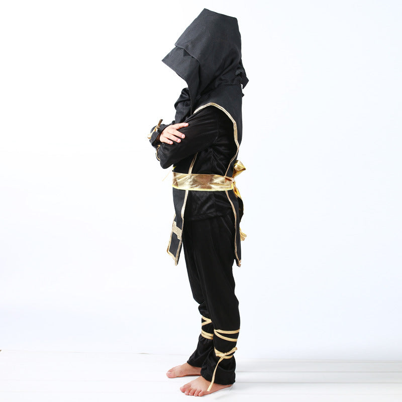 kid's black ninja cosplay costume, view 6 - MRSLM
