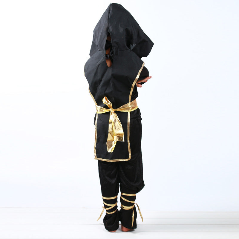 kid's black ninja cosplay costume, view 5 - MRSLM