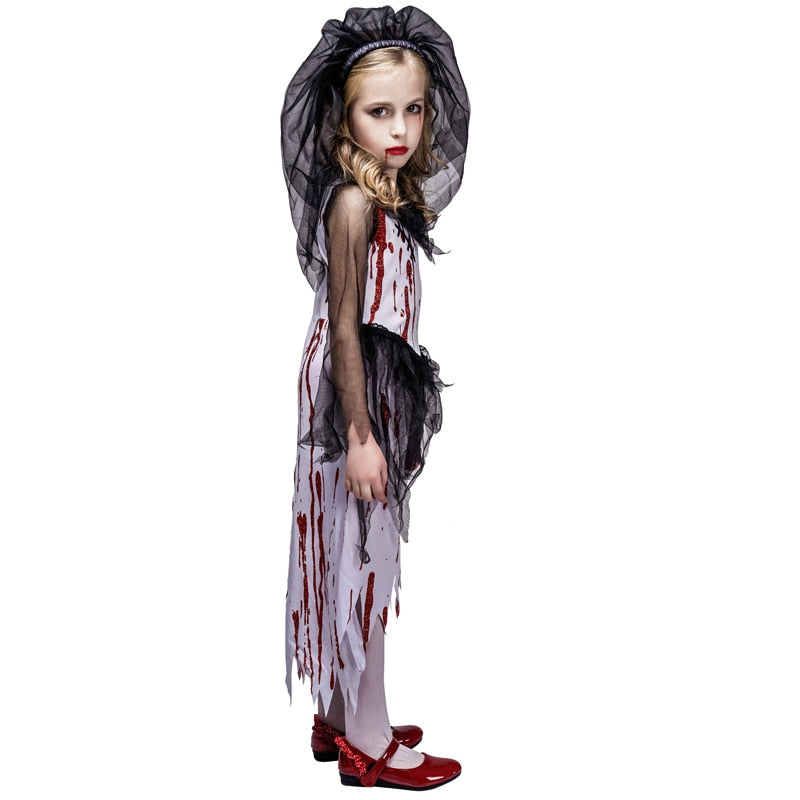 girl's bloody bride costume set, view 3 - MRSLM