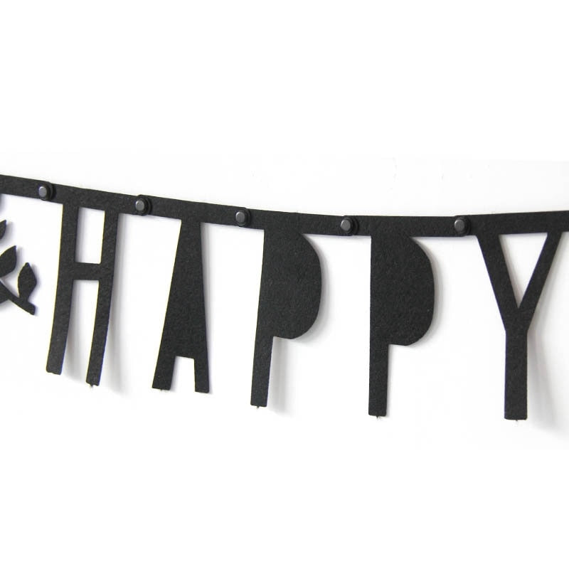 black happy birthday party garland, view 3 - MRSLM