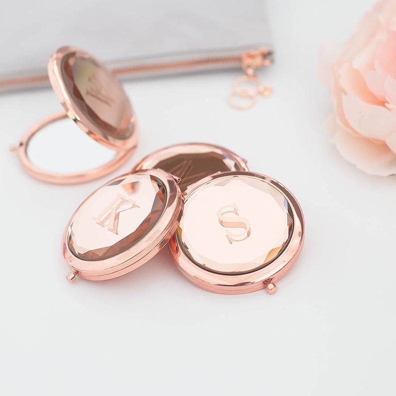 Decorative Compact Mirror Gift in Rose Gold