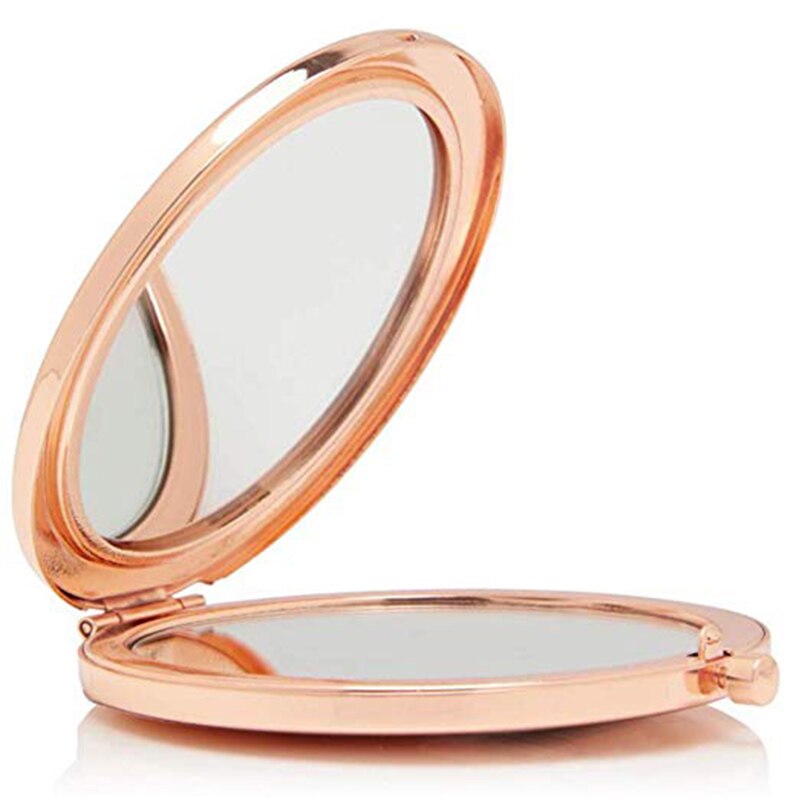 Decorative rose gold compact mirror, view 2 - MRSLM