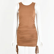 drawstring pleated hip-wrap vest dress, view 15 - MRSLM