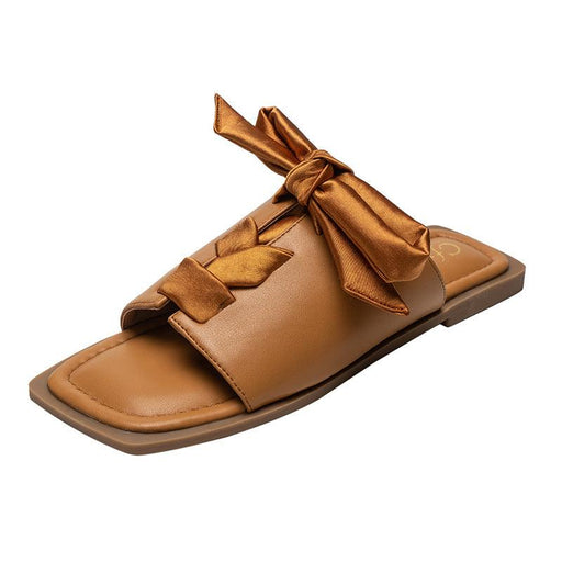 Women's silk bow flat slippers, view 4 - MRSLM