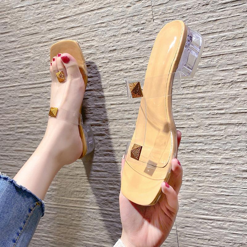 Women's high heel square toe slippers, view 4 - MRSLM