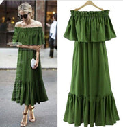 Women's ruffled slim long dress, view 3 - MRSLM