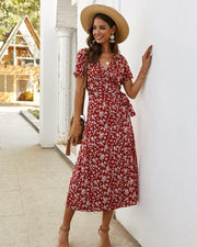 Floral short-sleeved long dress, view 5 - MRSLM