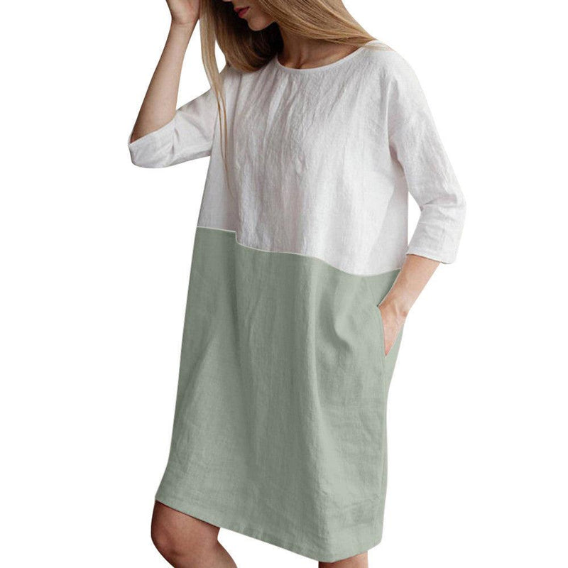 Women's splicing cotton linen half-sleeve dress, view 9 - MRSLM