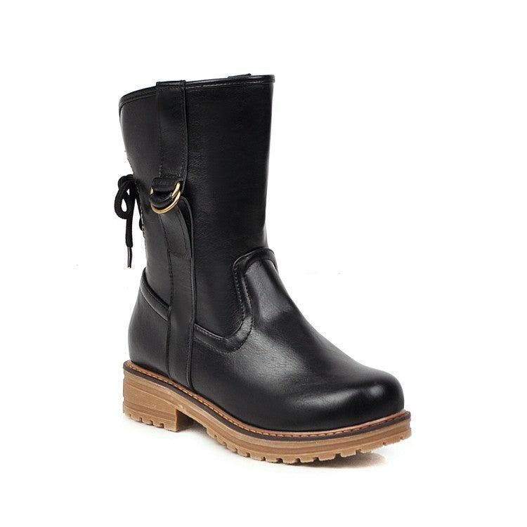 Women's lace-up round toe square heel boots, view 3 - MRSLM