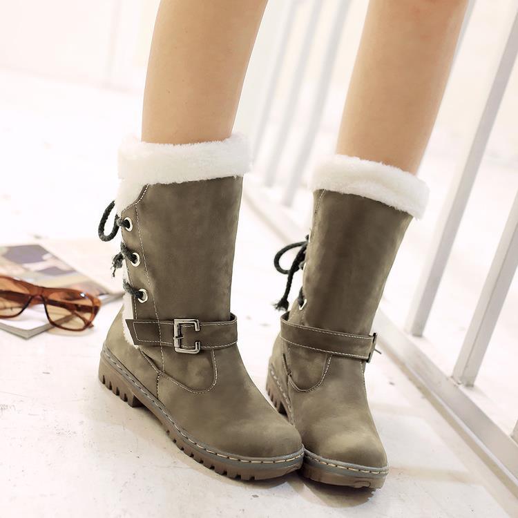 snow cotton belt buckle flat boots, view 6 - MRSLM
