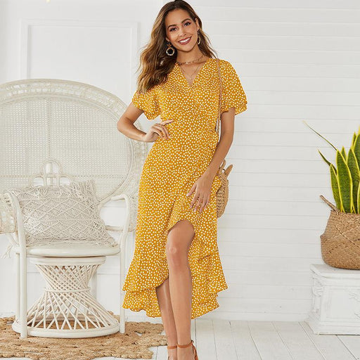 v-neck high-waist chiffon print skirt, view 4 - MRSLM