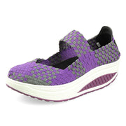 women's casual mid heel stretch weave shoes, view 3 - MRSLM