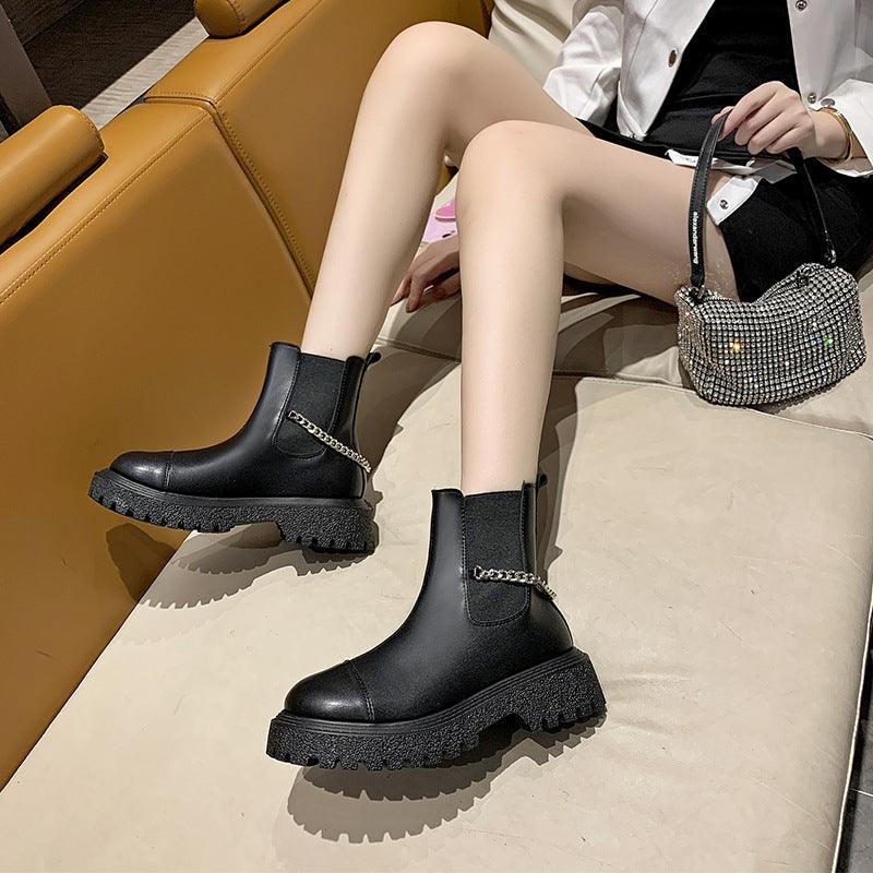 Women's chain thick-soled short boots - MRSLM