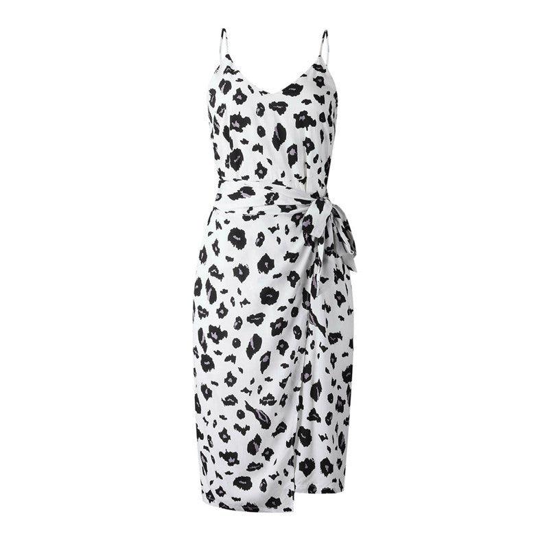 Women's printed split suspender chiffon dress, view 4 - MRSLM