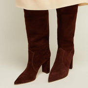 Pointed toe thick heel knee-length boots - MRSLM