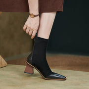 fashion simple women's thick heel pointed toe short boots, view 2 - MRSLM