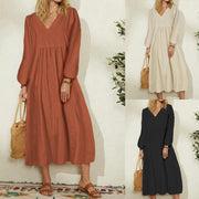 Women's cotton loose lantern sleeve dress - MRSLM