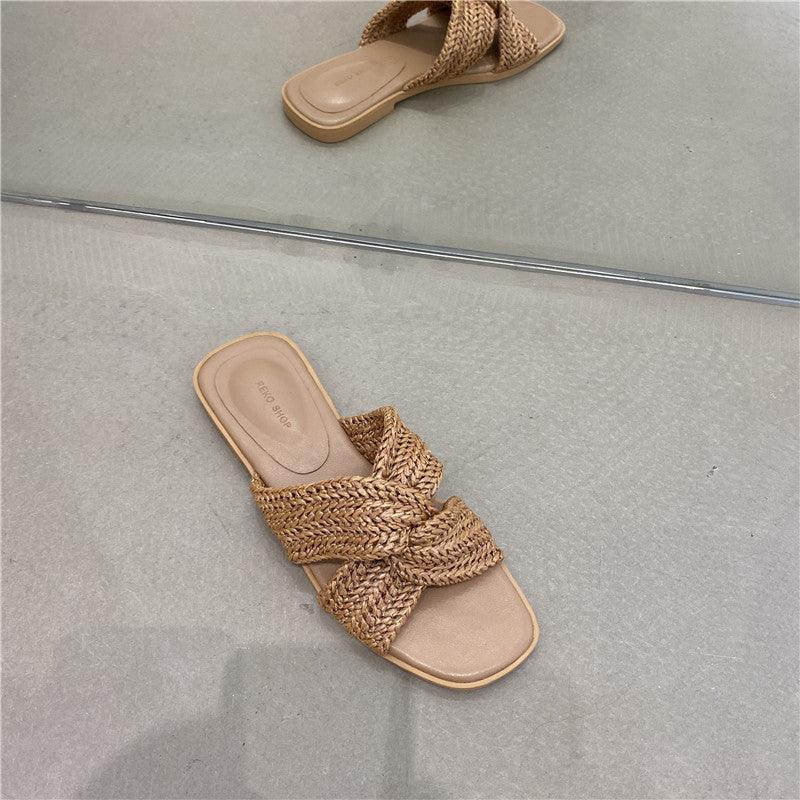 Women's cross strap rattan sandals, view 3 - MRSLM