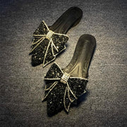 rhinestone pointed bow half slippers - MRSLM