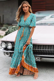 Bohemian V-neck long dress - MRSLM