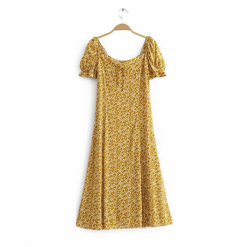 printed waist split dress, view 3 - MRSLM