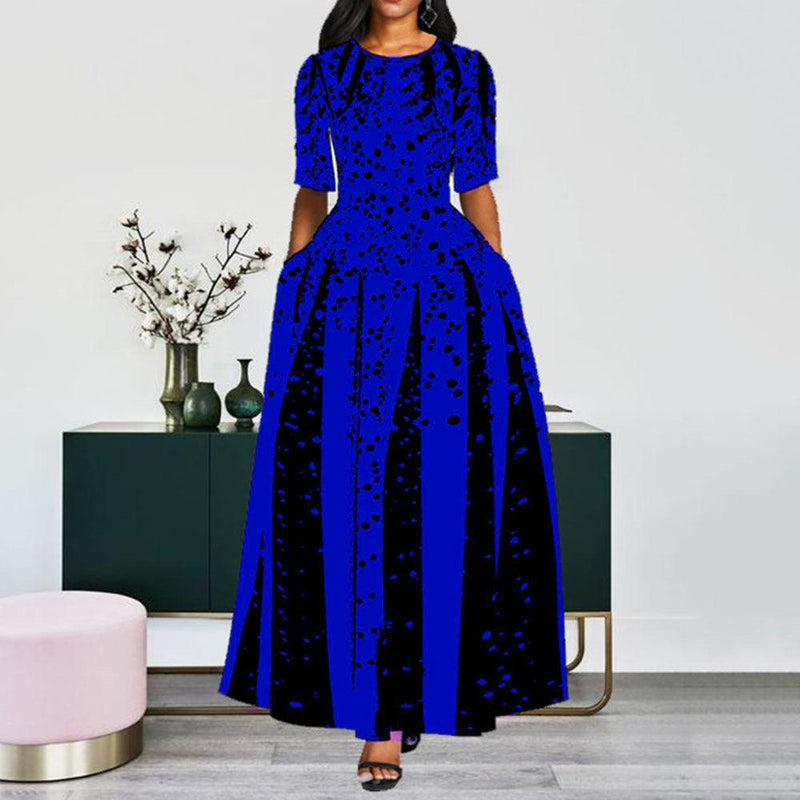 digital print round neck dress, view 6 - MRSLM