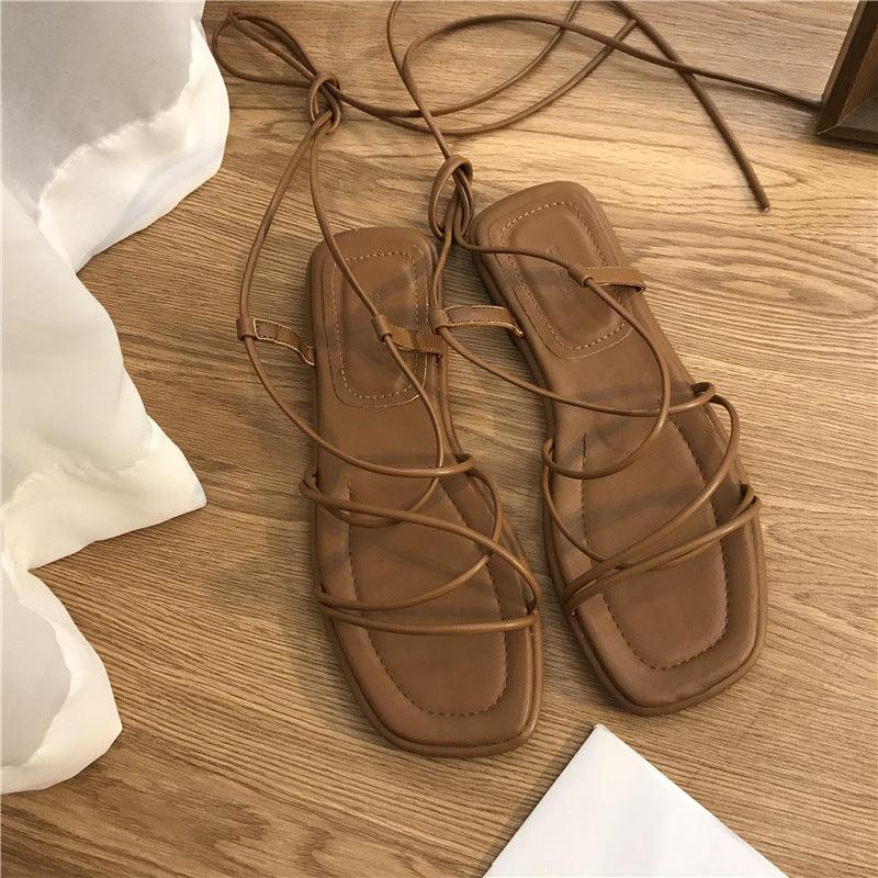 flat retro lace-up sandals, view 3 - MRSLM