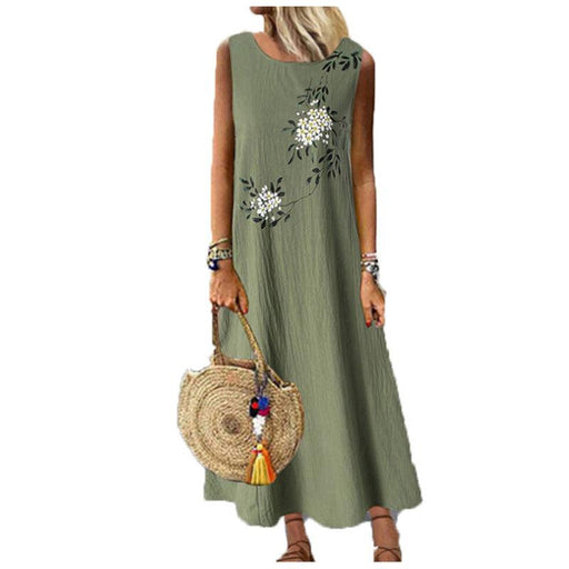 Cotton linen round neck sleeveless vest dress - MRSLM