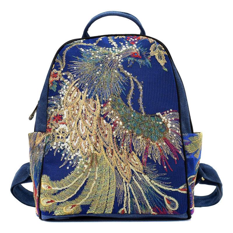 embroidered canvas women's backpack, view 7 - MRSLM