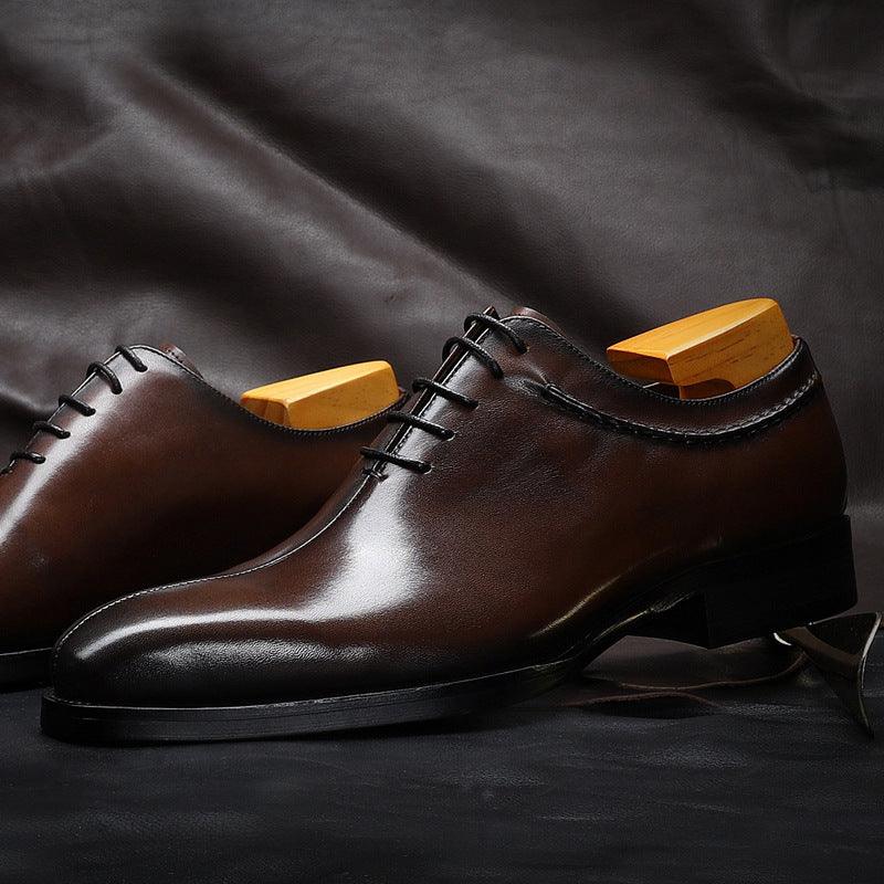 British Pointed Toe Lace-Up Men's Leather Shoes - MRSLM