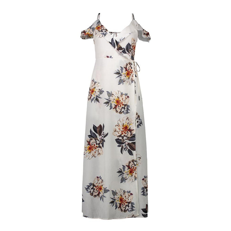Printed off-the-shoulder chiffon beach dress, view 2 - MRSLM