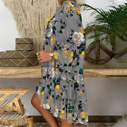 printed v-neck ruffled loose dress, view 2 - MRSLM