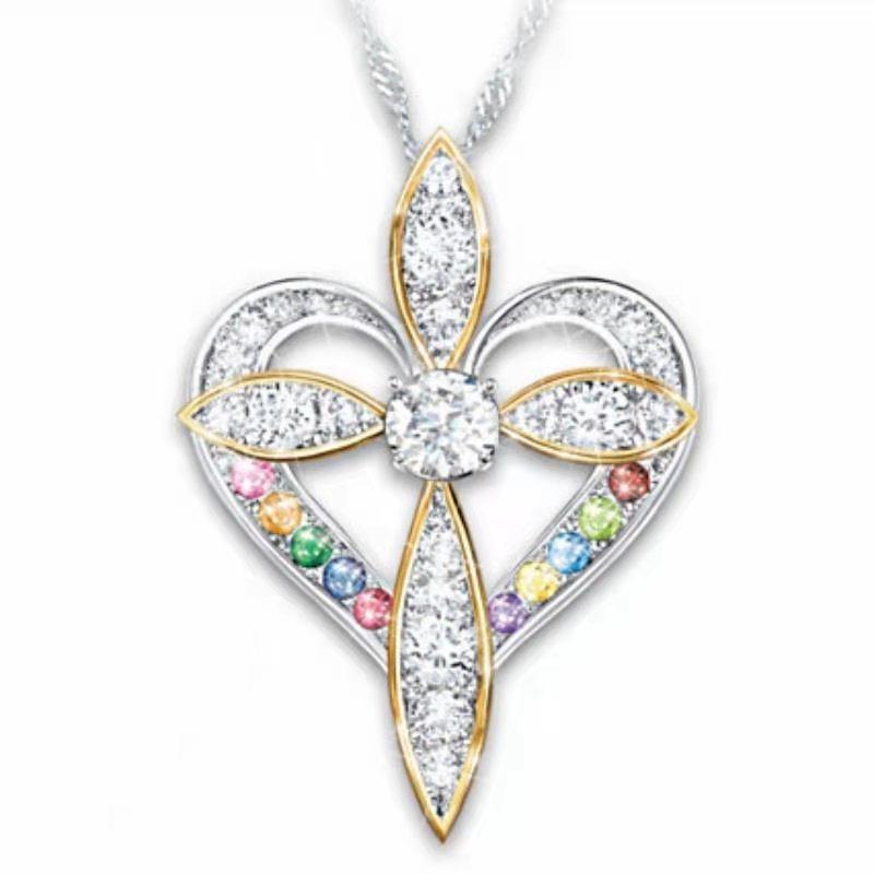 heart shaped cross pendant necklace, view 2 - MRSLM