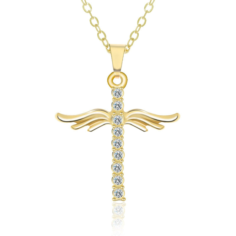 Cross angel wings pendant necklace - MRSLM