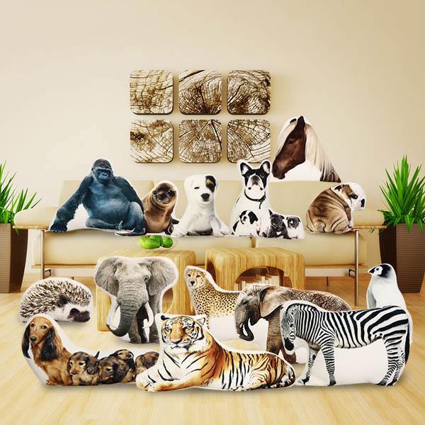 Creative 3D Cute Animal Tiger Zebra Gorilla Shape Throw Pillow Plush Soft Cushion Gift - MRSLM