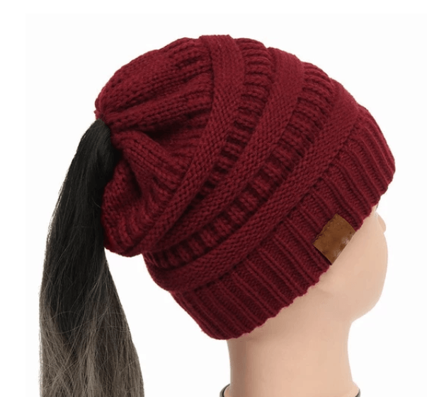 High bun ponytail cable knit beanie, view 19 - MRSLM